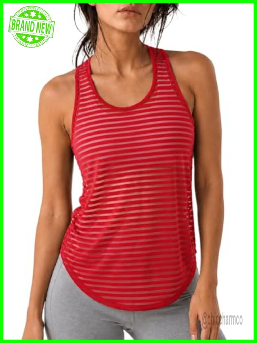 Women's Striped Sheer Mesh Racerback Workout Tank Top